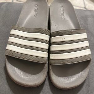 Adidas gray and white slides